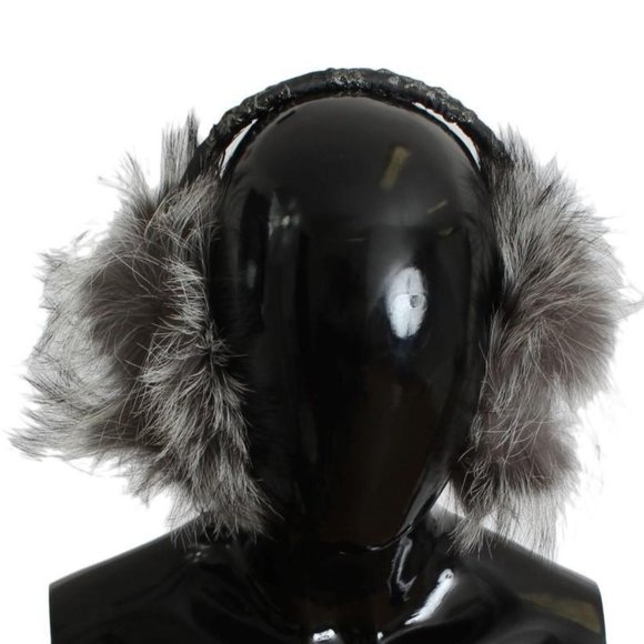 Dolce & Gabbana Gray Fox Fur Crystal Ear Muffs main image 7